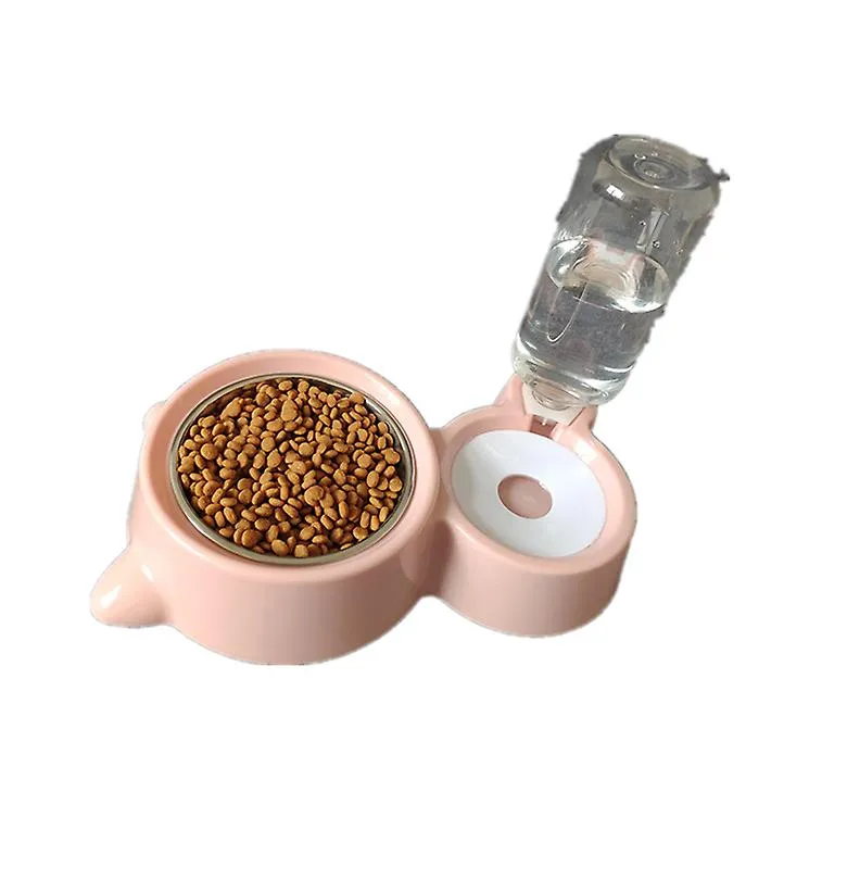 pink Pet automatic feeder bowl,double stainless steel bowl Water & food Storage bowl AZ18854