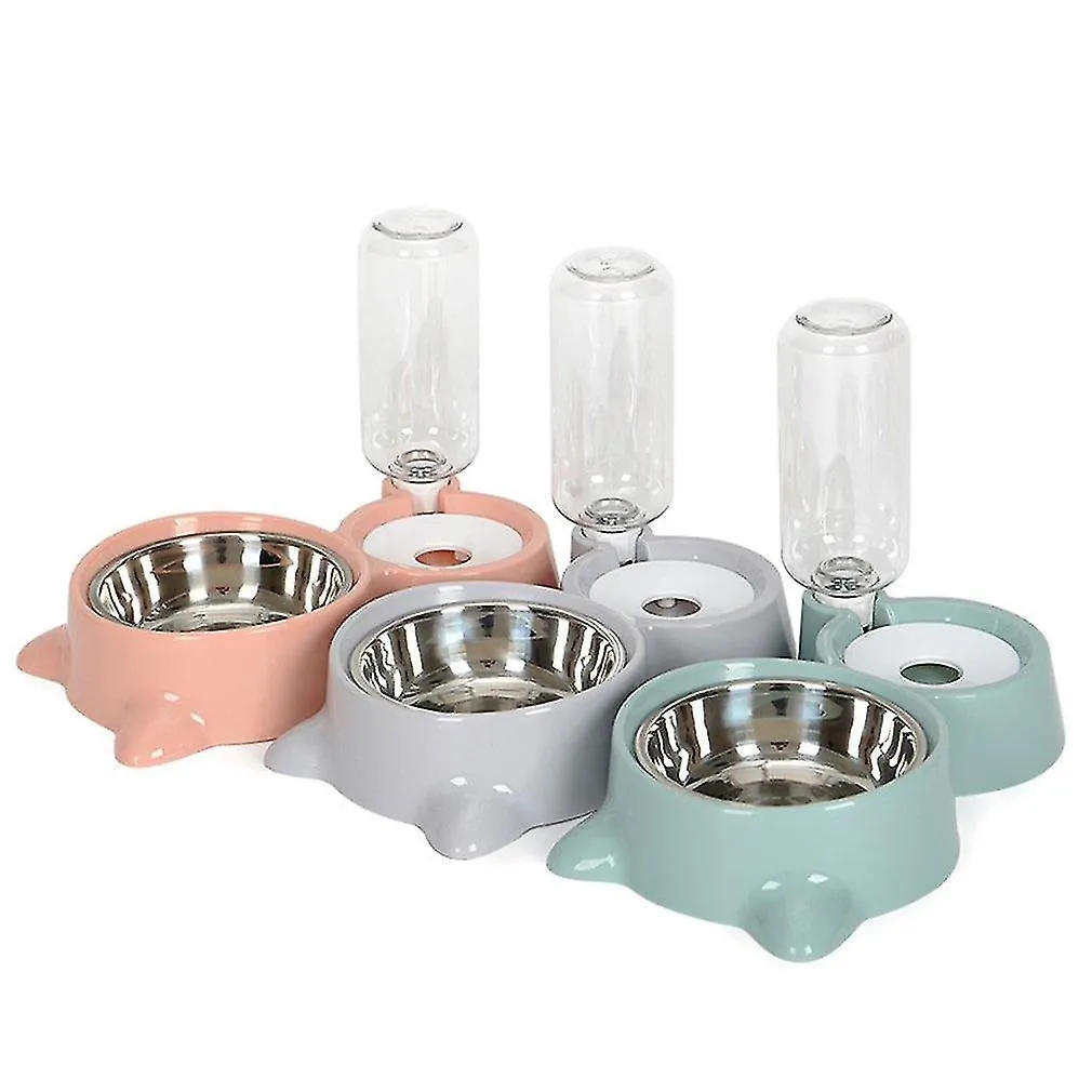 pink Pet automatic feeder bowl,double stainless steel bowl Water & food Storage bowl AZ18854
