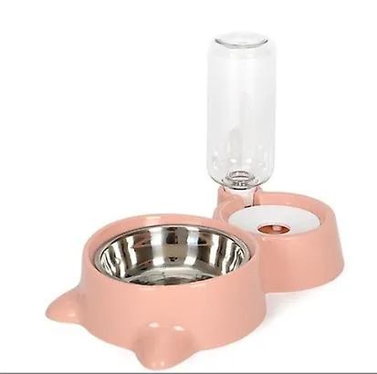 pink Pet automatic feeder bowl,double stainless steel bowl Water & food Storage bowl AZ18854