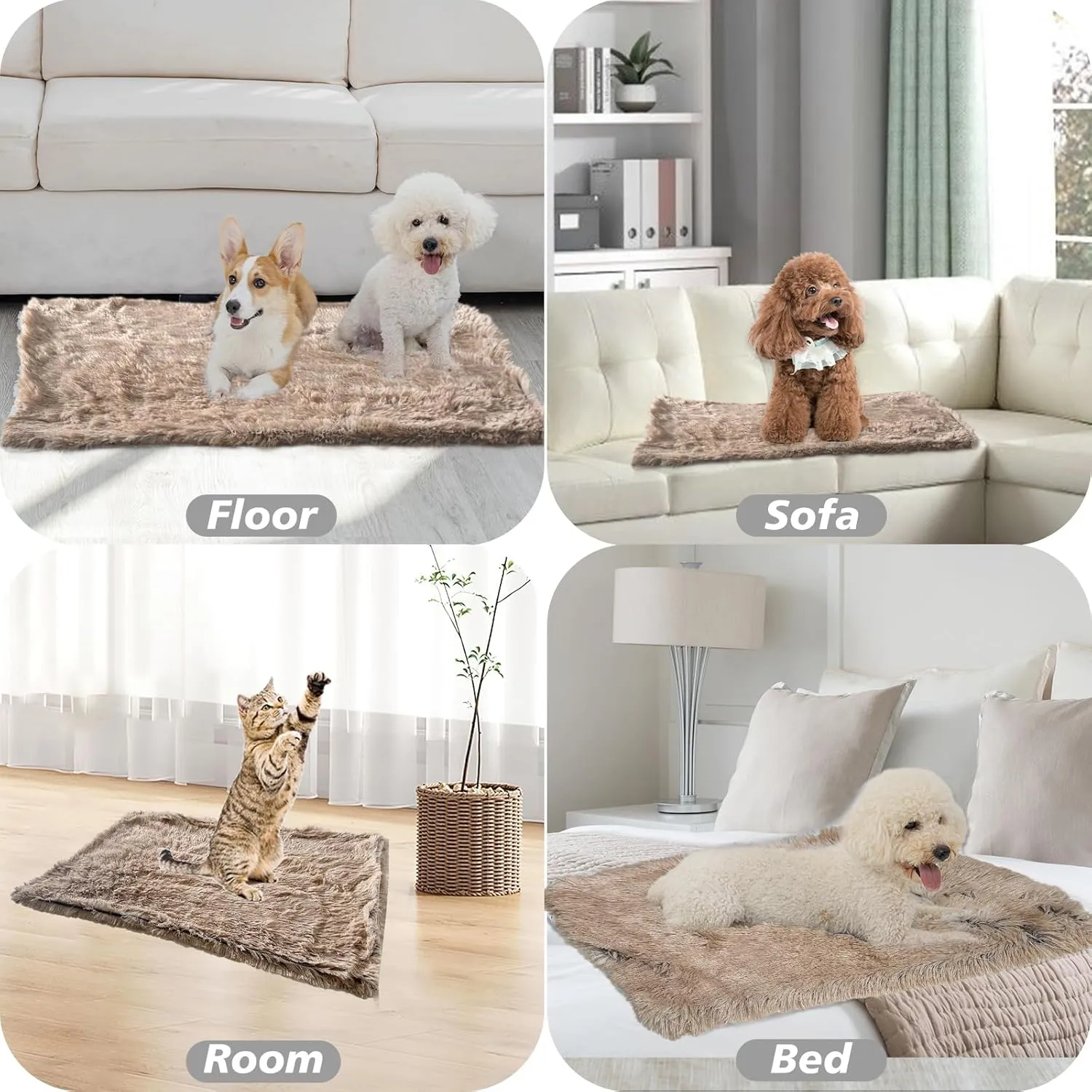 PJYuCien Fluffy Fleece Calming Pet Throw Blanket, Super Soft and Warm for Indoor Cats and Dogs, Small 16 * 24", Machine Washable, Puppy Bed(Brown)