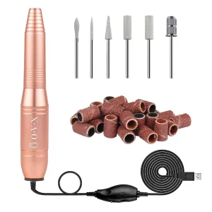 Porfessional Acrylic Nail Drill, USB Electric Nail Drill Machine, Portable Electrical Nail File Kit for Gel Nails and Home Salon, Manicure Pedicure Polishing Shape Tools, Gold