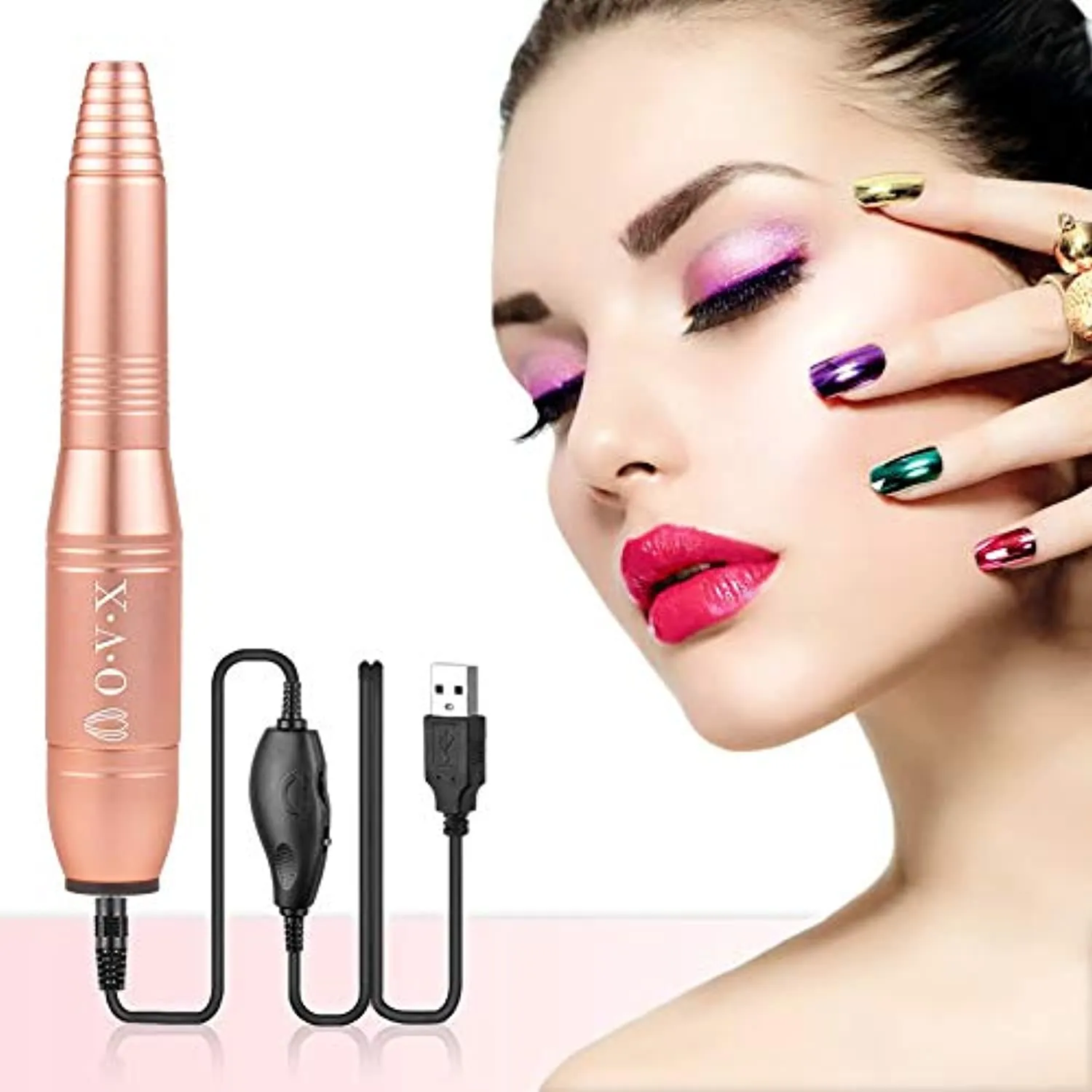 Porfessional Acrylic Nail Drill, USB Electric Nail Drill Machine, Portable Electrical Nail File Kit for Gel Nails and Home Salon, Manicure Pedicure Polishing Shape Tools, Gold