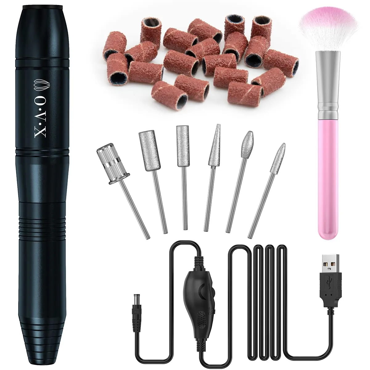 Porfessional Acrylic Nail Drill, USB Electric Nail Drill Machine, Portable Electrical Nail File Kit for Gel Nails and Home Salon, Manicure Pedicure Polishing Shape Tools, Gold