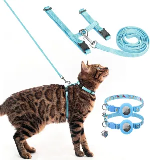 PUPTECK Adjustable Cat Harness and Leash Set Escape Proof & Airtag Cat Collar Breakaway 2 Pack
