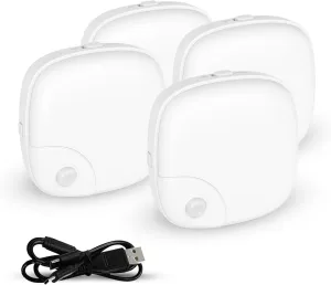 Rechargeable Motion Sensor Night Light with Warm and White Color, LED Lights with Adjustable Brightness for Hallway, Cabinet and Stair, Magnetic Type (4 Pack)
