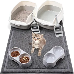 Sliner 7 Pcs Litter Box Kitten Kit Include 2 Pcs Kitten Litter Box Low Entry, 2 Cat Bowls, 1 Large Waterproof Nonslip Mat, 2 Scoopers