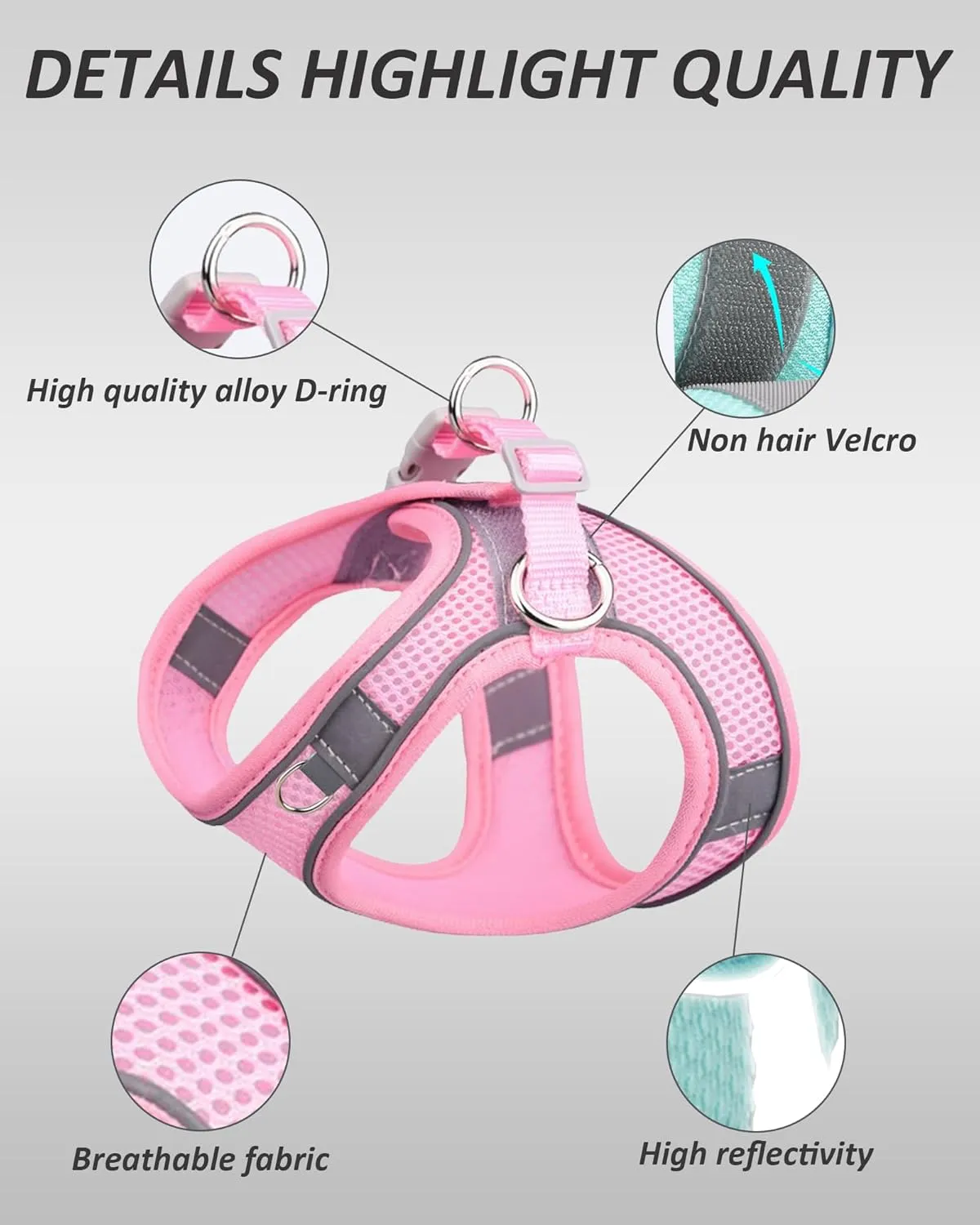 SOLMOONY Dog Harness for Small Medium Large Dogs No Pull, Puppy and Leash Set, Dogs, Step in Harness, mesh Harness. (Pink, XS)