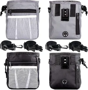 STMK 2 Pack Dog Treat Pouch, Dog Training Treat Pouch with Waist Shoulder Strap, 3 Ways to Wear, Easily Carries Toys, Kibble, Treats for Dog Walking, Dog Training, Puppy Training (Grey and Black)