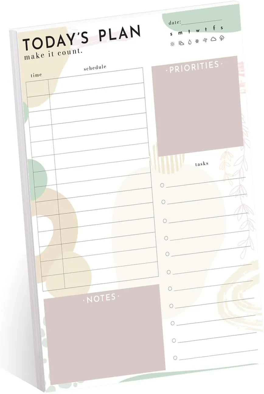 Today's Plan Daily Planner Pad / 8" x 11.5" Sticky Note Fill in Task Tracker/Unique Boho Design/Earth Tone Organizational Lists