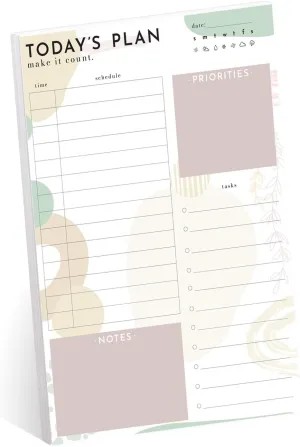 Today's Plan Daily Planner Pad / 8" x 11.5" Sticky Note Fill in Task Tracker/Unique Boho Design/Earth Tone Organizational Lists