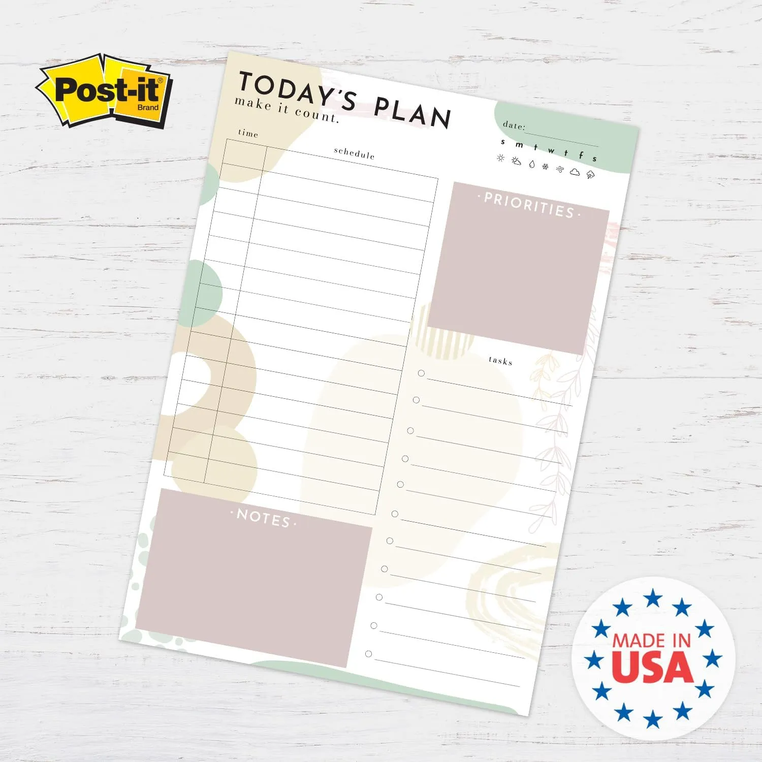 Today's Plan Daily Planner Pad / 8" x 11.5" Sticky Note Fill in Task Tracker/Unique Boho Design/Earth Tone Organizational Lists