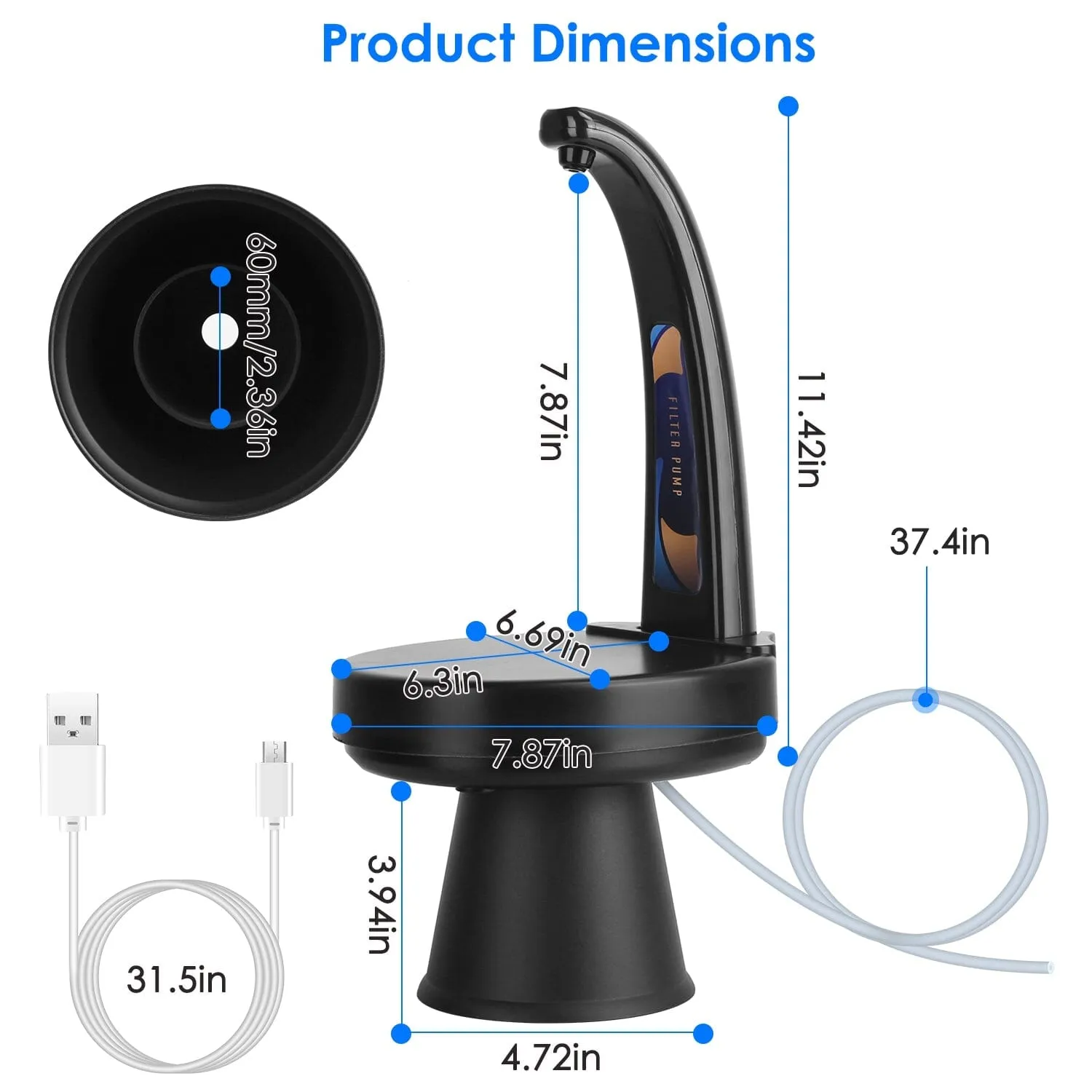 Water Bottle Dispenser USB Rechargeable Mini Water Jug for 1-5 Gallon Water Jugs