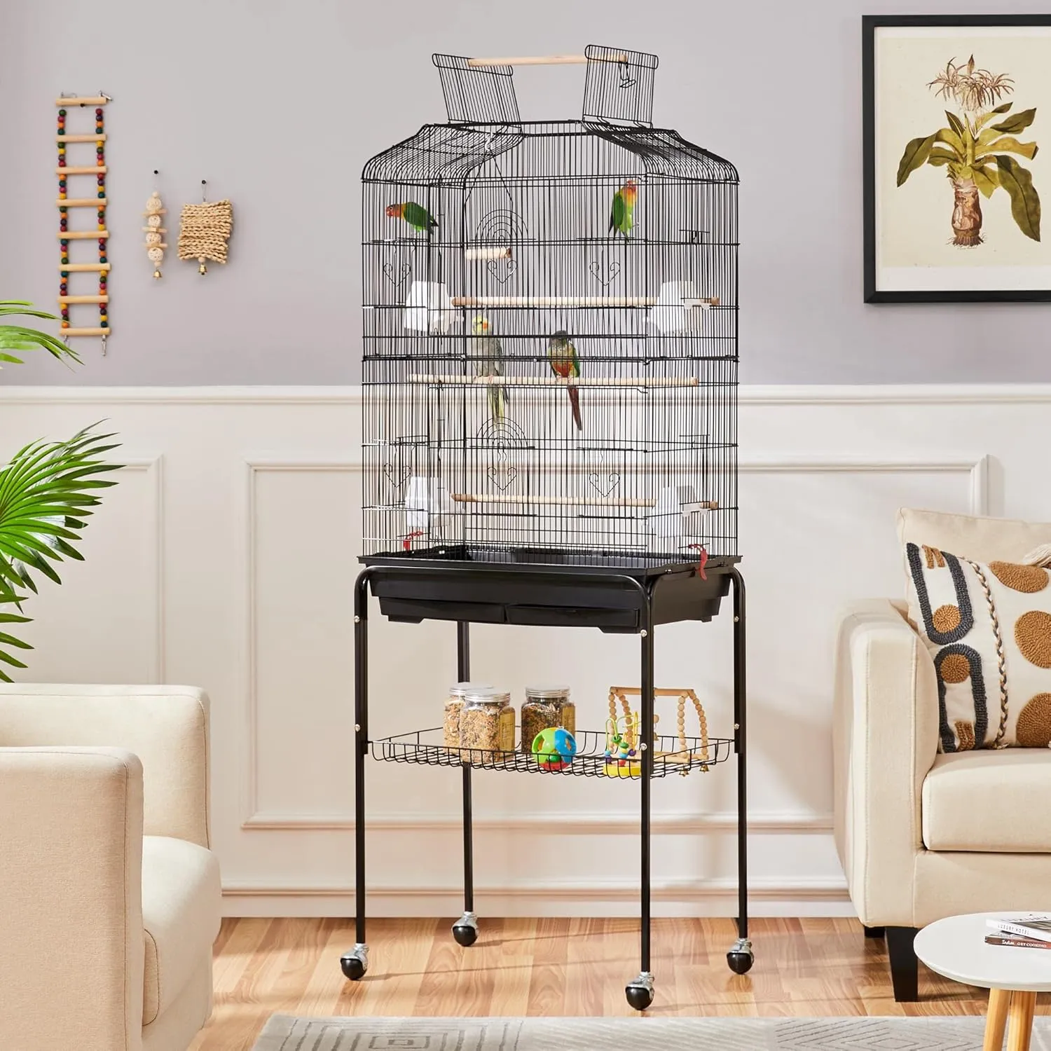 Yaheetech 67.5inch Height Extra Large Bird Cage Cockatiel Cage Metal Parrot Cage w/Slide-Out Tray & Feeders & Detachable Rolling Stand