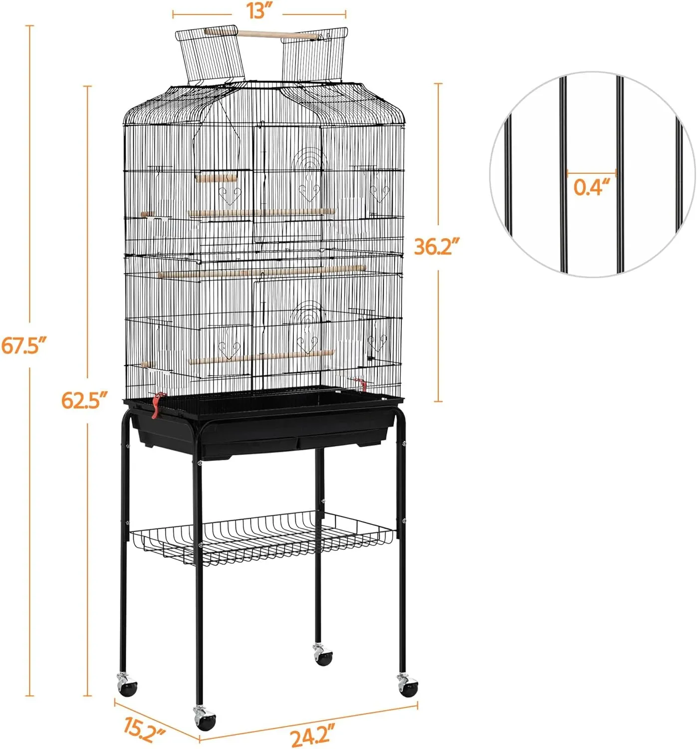 Yaheetech 67.5inch Height Extra Large Bird Cage Cockatiel Cage Metal Parrot Cage w/Slide-Out Tray & Feeders & Detachable Rolling Stand